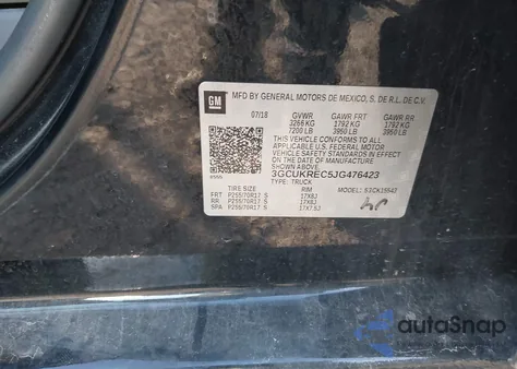 2018 Chevrolet Silverado 1500 1Lt from USA, damaged, VIN 3GCUKREC5JG476423